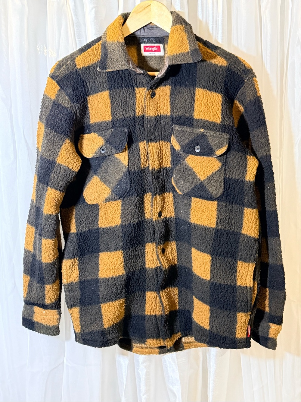 Wrangler Black & Mustard Buffalo Plaid Sherpa Shacket